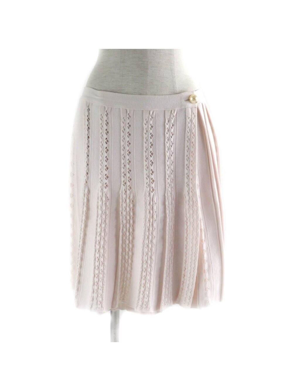 Chanel Pearl CC Logo Buttoned Knit Pleated Skirt Wrap Baby Pink 38